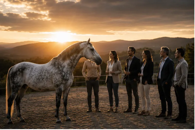 Une équipe et un cheval dans le rond