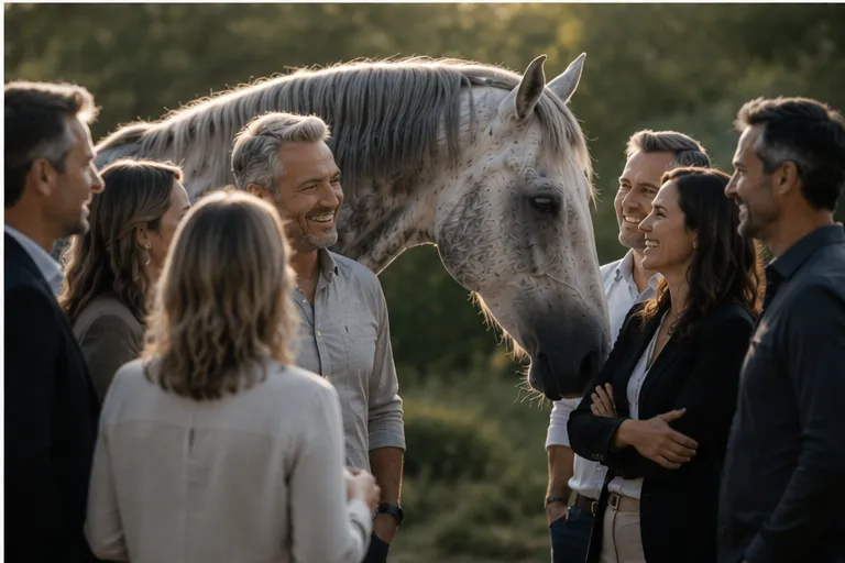 Un dirigeant et un cheval, face à face dans le manège